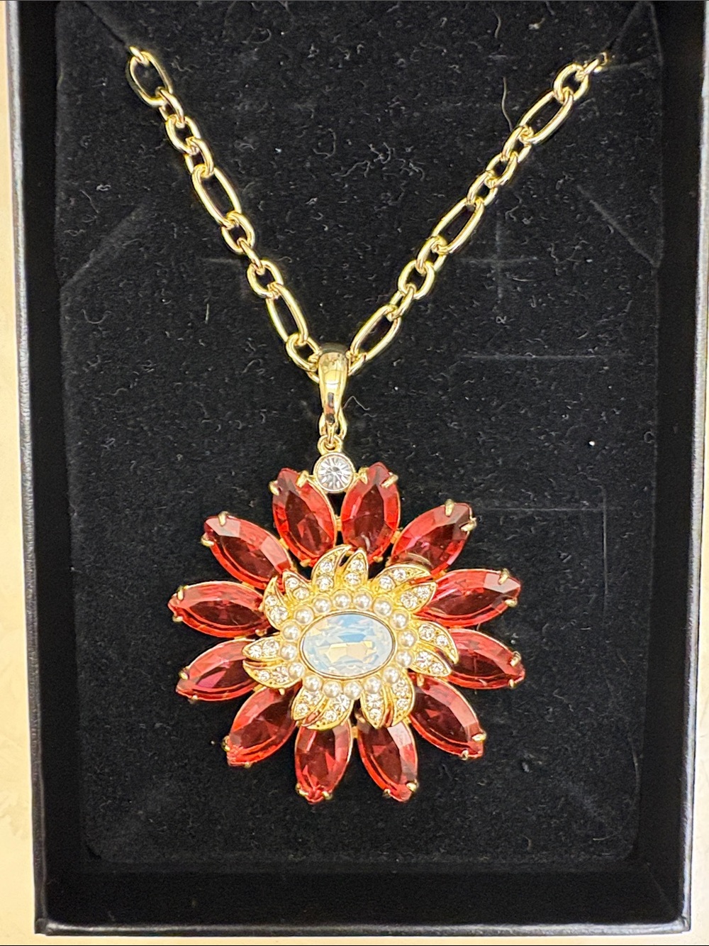 Heidi Daus Gold-Tone Red Crystal Sunburst Pendant Necklace